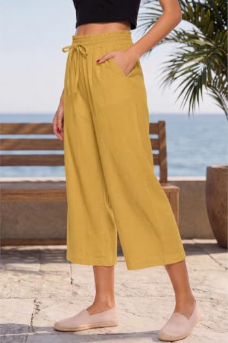 Image of LNX Women's Linen Pants Wide Leg High Waisted Capri Pants with Pockets