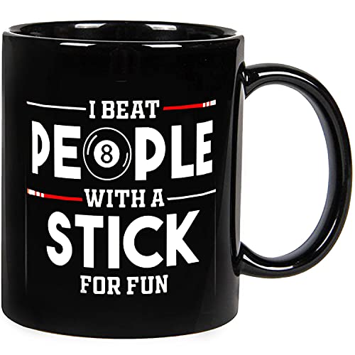 Personalized I Beat People With A Stick For Fun Pool Cue Coffee Mug _ Funny Billiards Player Gift Mug _ Pool Game Player Quote Gifts, Ceramic Novelty Coffee Mug, Tea Cup, Gift Present For Birthday, C