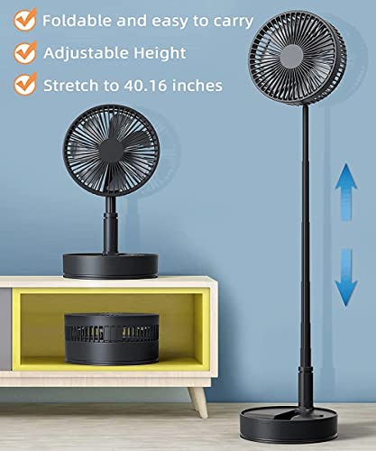 Portable Floor Fan - Foldaway Pedestal Standing Table Fan,8 Inch Telescopic Desk Fans with Remote Control,10000Mah Rechargeable Battery,7 Fan Blades,4 Speeds and Timer ,Quiet for Rooms,Bedroom,Office,Outdoor, Camping - Thumbnail 4