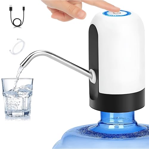 Portable Electric Water Bottle Pump USB Charging Water Dispenser for 2-5 Gallon Jugs Automatic Drinking Pump for Home Office Kitchen Camping Low Noise Compact Design (White)