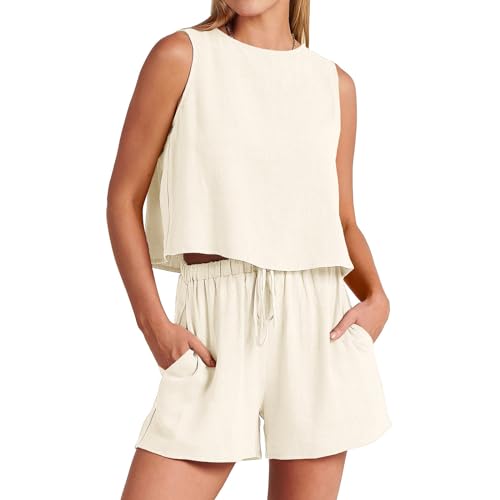 Generisch Traje de verano de dos piezas para mujer, traje de casa de algodón, camiseta y pantalones cortos, conjunto de 2 piezas, informal, cómodo, ligero, traje de jogging corto, traje deportivo,