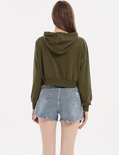 Image of Casual Wear Solid Crop Zipper Jacket Hooded Neck Full Sleeves with Kangaroo Pocket Hoodie for Women