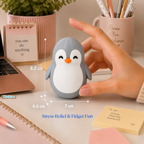 Image of Roly Poly Penguin Wobbler | Cute Self-Righting Penguin Desk Toy | Stress Relief Fidget Toy | Mini Penguin Collectible | Office Desk Decor & Gift (Mist Grey, 1 pc)