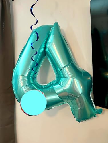 Image of Number Balloons Teal Blue 5 Balloon 40 inch for 5 Birthday Party Decoration | Saturated Color, Large 40 in, With Inflation Straw & Hanging Hole, Great for Men's Party, Back-To-School Season, Pool Party
