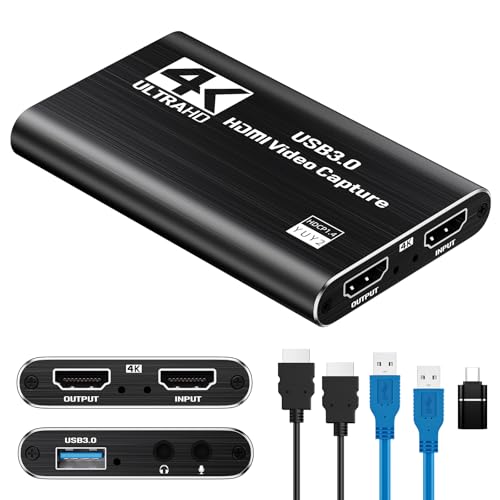 Scheda Di Acquisizione USB 3.0 4K Loop-out Per Streaming E Gaming | Cattura Video 1080p@60fps E 2K@30fps | Ingresso Microfono Per Commenti | Plug & Play Per PS5/PS4/Xbox/PC