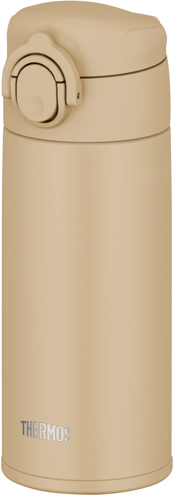 Thermos - Botella de agua, taza móvil aislada al vacío, 350 ml, color beige arena, todas las partes y el cuerpo son aptas para lavavajillas, apertura con un solo toque, botella de acero inoxidable,