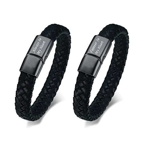 Pulsera memorial cremación de cuero genuino y acero miniatura 1