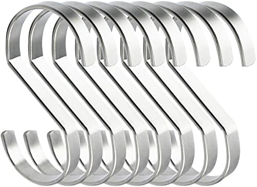 METLUCK 16-Pack 4 Inch Flat S Shape Hooks Heavy-Duty Chrome Finish Hanging S Hooks for Kitchenware, Pots, Utensils, Plants, Towels, Gardening Tools, Clothes (Silver)