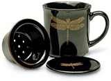 Japanese Black Dragonfly Tea Mug with Tea Infuser, 10 Ounces
