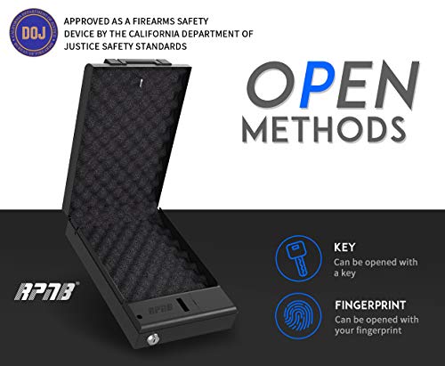RPNB Gun Safe,California DOJ Certified,Smart Pistol Safe Quick Access with Biometric Fingerprint,Handgun Safe for Nightstand,Security Firearm Safe with LED Light,11.8\"x7.8\"x2.2\"