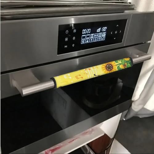 Image of Fridge Door Handle Covers Set of 6 Kitchen Appliance Decor Handles Glove Anti-Slip Protectors Washable Fabric Refrigerator Decor Accessories, Sunflower Musical Note Yellow