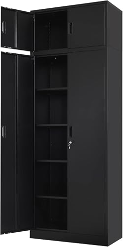 Miniatura 13 de BESFUR Gabinete de Almacenamiento de Metal, Gabinete de Almacenamiento de Acero con Cerradura de 71" de Altura con 2 Puertas y 4 Estantes para
