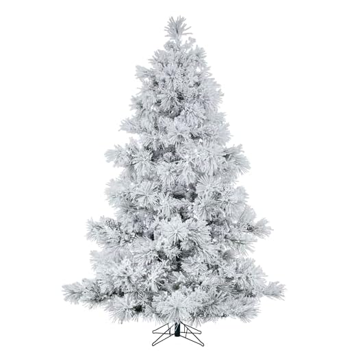 Vickerman 7.5' Flocked Alberta Artificial Christmas Tree, Pure White LED Lights - Snow Covered Faux Tree - Seasonal Indoor Home Decor - Reliable and Durable