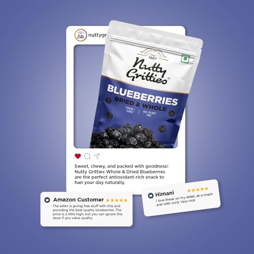 Image of Nutty Gritties Dried Blueberries 150g | Naturally Sweet & Tangy | Antioxidant-Rich Blueberry Snack | Healthy Snack for Kids & Adults | Resealable Pouch