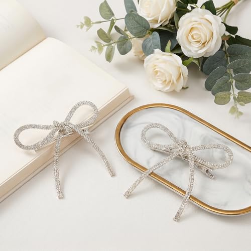 Pinzas para cabello con lazo de pedrería, 2 piezas miniatura 7