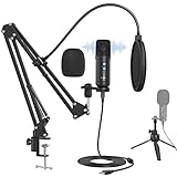 Microfono Streaming Condensador USB ASMR Profesional para Kit, Micrófono para Podcast 192kHz/24Bit con Trípode y Brazo Microphone para Pc, PS4, Gaming, Estudio, Youtuber, Twitch