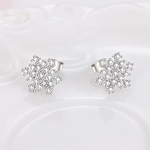 Snowflake Earrings For Women 925 Sterling Silver Hypoallergenic Cz Winter Party Flower Snowflake Stud Earrings Jewelry Chrismas Gifts For Women Girls Teens #TOP4