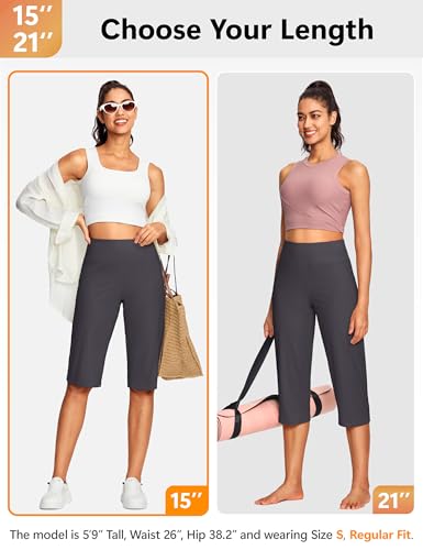 Image of ISEEGZ 15 inch / 18 inch / 21 inch / 25 inch Capri Pants for Women High Waist with Pockets Women's Capris Workout Yoga Pants Loose Straight Leg