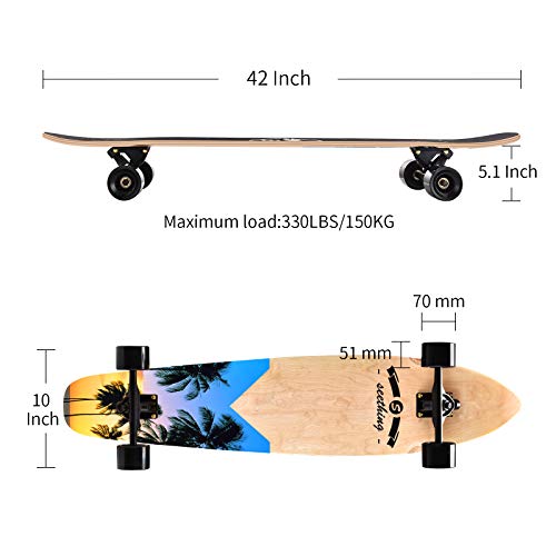 Miniatura 2 de Seething Longboard Patineta Larga 42 Pulgadas, Pintail Completo - Cruiser De Arce Para Cruising Y Carving, Estilo Libre Y Descenso