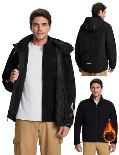 baleaf Herren Wasserdicht Warme Fleece Gefüttert Regenjacke Fahrradjacken Winddicht Windbreaker Outdoorjacke Wandern Schwarz L