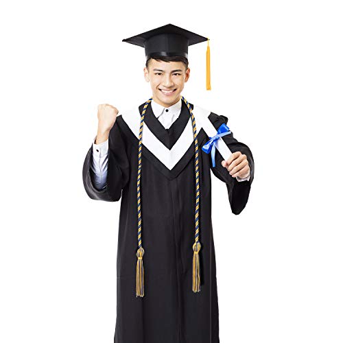 Image of TecUnite Graduation Cords Honor 2026 Polyester Yarn Decorative Garland Twist Ties with Tassels for Bachelor Gown Graduation(Gold with Blue)