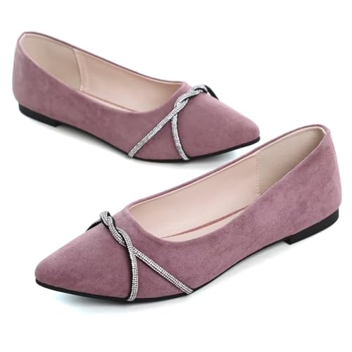 Image of TN TANGNEST Womens Casual Flats Chain Ballet Flats | Fashion Pointed Toe Rhinestone Flats, Comfort Slip On Dress Shoes for Business Work Office Wedding Party