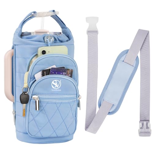 SOUNDVALUE Water Bottle Bag, Crossbody Water Bottle Holder with Strap, Blue