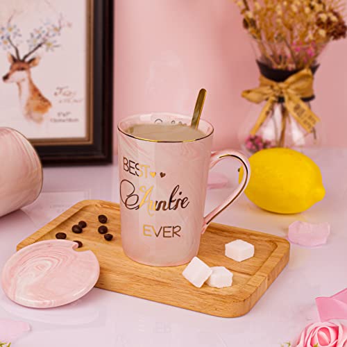 Best Auntie Gift - Pink Marble Coffee Mug with Spoon & Card - Image 2