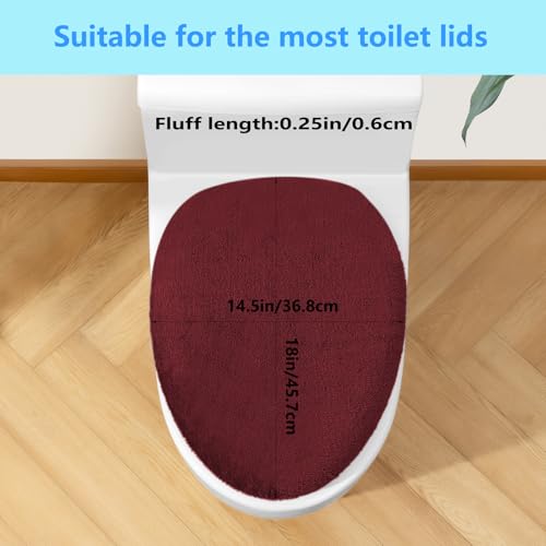 Soft Plush Toilet Lid Cover for Bathroom, Machine Washable Toilet Seat Covers, Fits Most Round Elongated and Oblong Lids, Easy Installation& Cleaning (Burgundy) - Thumbnail 2