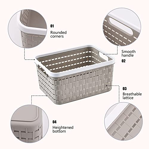 Plastic Storage Basket,3 Pcs Weave Storage Baskets storage baskets Plastic Rattan Storage Basket Set with Handles Plastic Weave Basket Desktop Storage Box for Kitchen Bathroom and Cabinet (light gray) - Image 6