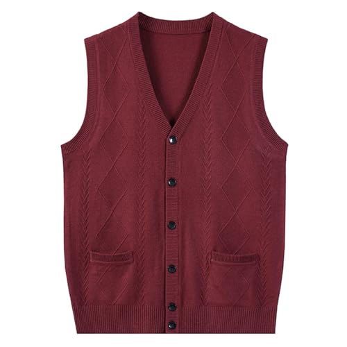 Men's Sweater Vest Classic Argyle V Neck Sleeveless Knitted Cardigan Relaxed Fit Casual Soild Button Waistcoat