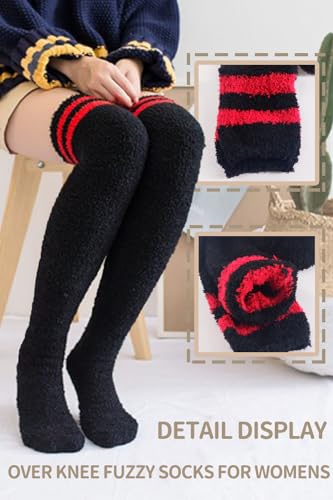 Image of CutiePlusU Womens Thigh High Fuzzy Socks Coral Fleece Over Knee High Sock - 1 Pair