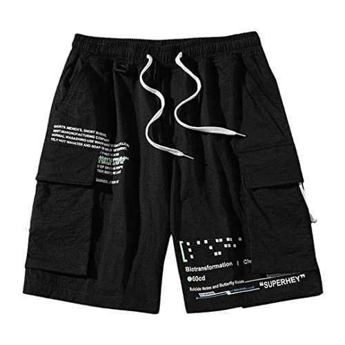 Short cargo pour homme noir S vêtement été confortable bermuda homme avec poche