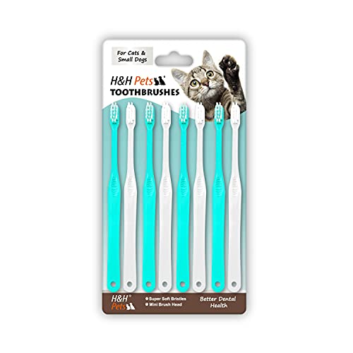 H&H Pets Toothbrush for Small Dogs & Cats – Soft and Extra Small Toothbrush Designed for Cats, Puppies, and XS Breed Dogs Like Teacups, Chihuahuas, Yorkshire, and Poodle, 8 Count Pack