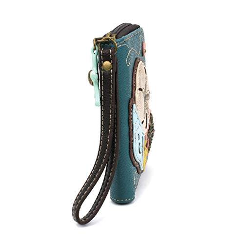 Image of CHALA Zip Around Wallet, Wristlet, 8 Credit Card Slots, Sturdy Pu Leather - Sand Dollar - Turquoise
