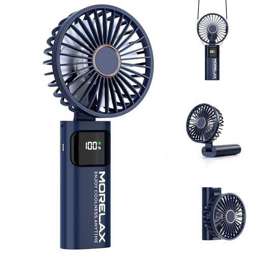 Handventilator, Tragbarer Mini Ventilator, 5200mAh Wiederaufladbar, Kleiner Taschenventilator Mit 6 Geschwindigkeitsstufen, 180° Faltbarer USB-Ventilator für Zuhause, Büro, Schule, Outdoor, Blau