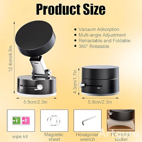 Image of Universal 360 Hold X Vacuum ,Magnetic Suction Phone Holder, Magnetic Suction Phone Mount, Foldable and Retractable Double-Sided Phone Holder, Adjustable Strong Car Mount (BLACK )