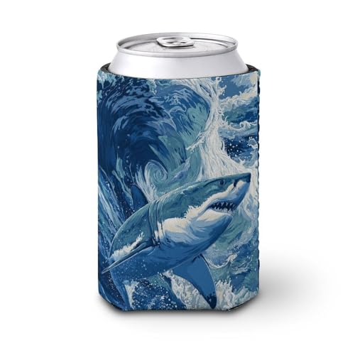 Manicotto refrigerante per lattine di birra, squalo feroce che affetta attraverso onde vorticose può coprire la birra refrigerante morbido isolato porta bevande per feste in spiaggia eventi casa