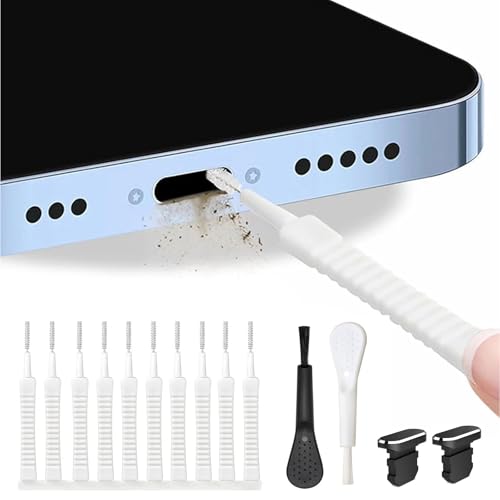 Portable Phone Cleaner, Cleaning Kit for USB-C Ports, Lightning Ports and Speakers, 12 Anti-Dust Brushes and Foam Tips for Connectors and Sockets