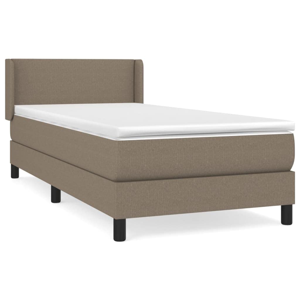 Sommier à lattes de lit avec matelas Taupe 100x200 cm Tissu complet literie ensemble cadre de avec tête de lit réglable matelas à ressorts ensachés surmatelas mousse soutien pour chambre adulte