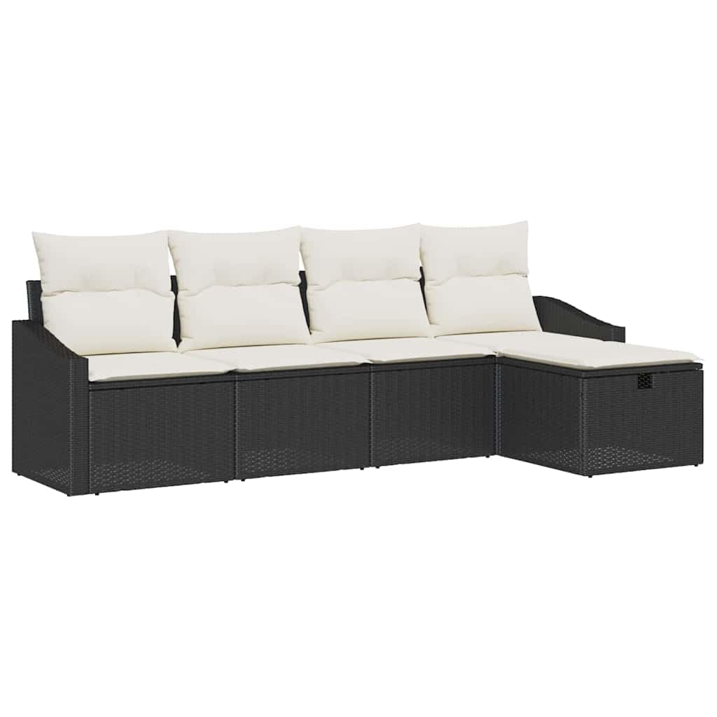 Canapé modulaire en polyrotin noir de jardin avec sièges et coussins