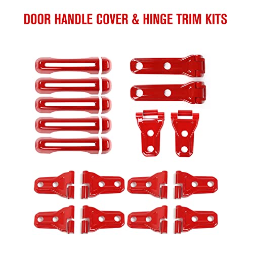 Jimen For 2018-2023 Jeep Wrangler Jl & Unlimited 4 Door, Exterior Door Handle Cover & Door Hinge Hood Hinge Rear Tailgate Hinge Cover Trim Kit (Red) #TOP2