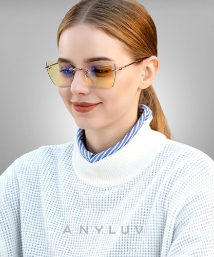 Image of ANYLUV Rimless Blue Light Glasses for Women /Men, Fashion Lightweight Blue Light Blocking Glasses with Stylish Metal Temples