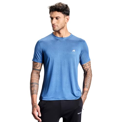 Boldfit Gym T Shirt for Men Round Neck Active Tshirt for Men Quick Dry Active Wear T Shirts for Man Dry Fit t Shirts for Men for Gym & Sports Wear Anti Odor Training Tshirt for Men - Blue - M