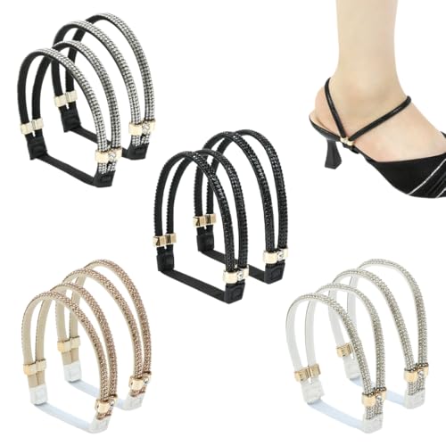 4 Paires Lanières Chaussures Amovibles Talons Hauts, Bandeaux Élastiques pour Talons Hauts Anti-Dérapants avec Strass, pour Sandales et Chaussons