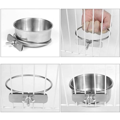 4 Stück Vogel Futternapf zum Einhängen mit Edelstahlhalter für Papageien, Wellensittich - Wasser und Futter Näpfe im Vogelhaus (10cm x 4.5cm)