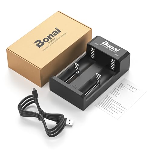 BONAI Battery Charger for 1.2V Ni-MH AA AAA C D Rechargeable Batteries, All Types of 3.7V Lithium Batteries - 2 Slots USB Charger