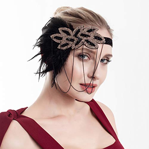 Anglacesmade 1920S Flapper Feather Headband Black Feather Roaring 20S Headpiece Prom Party Festival Gatsby Hair Jewelry For Women And Girls (Black B) #TOP1