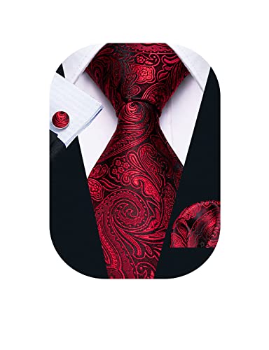 Barry.Wang Men Ties Paisley Woven Silk Necktie Set with Pocket Suqare Cufflinks Formal