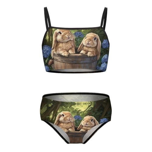 Cute Bunny Flowers Girls Bikini Swimsuit Two Piece Bathing Suit Beach Swimwear